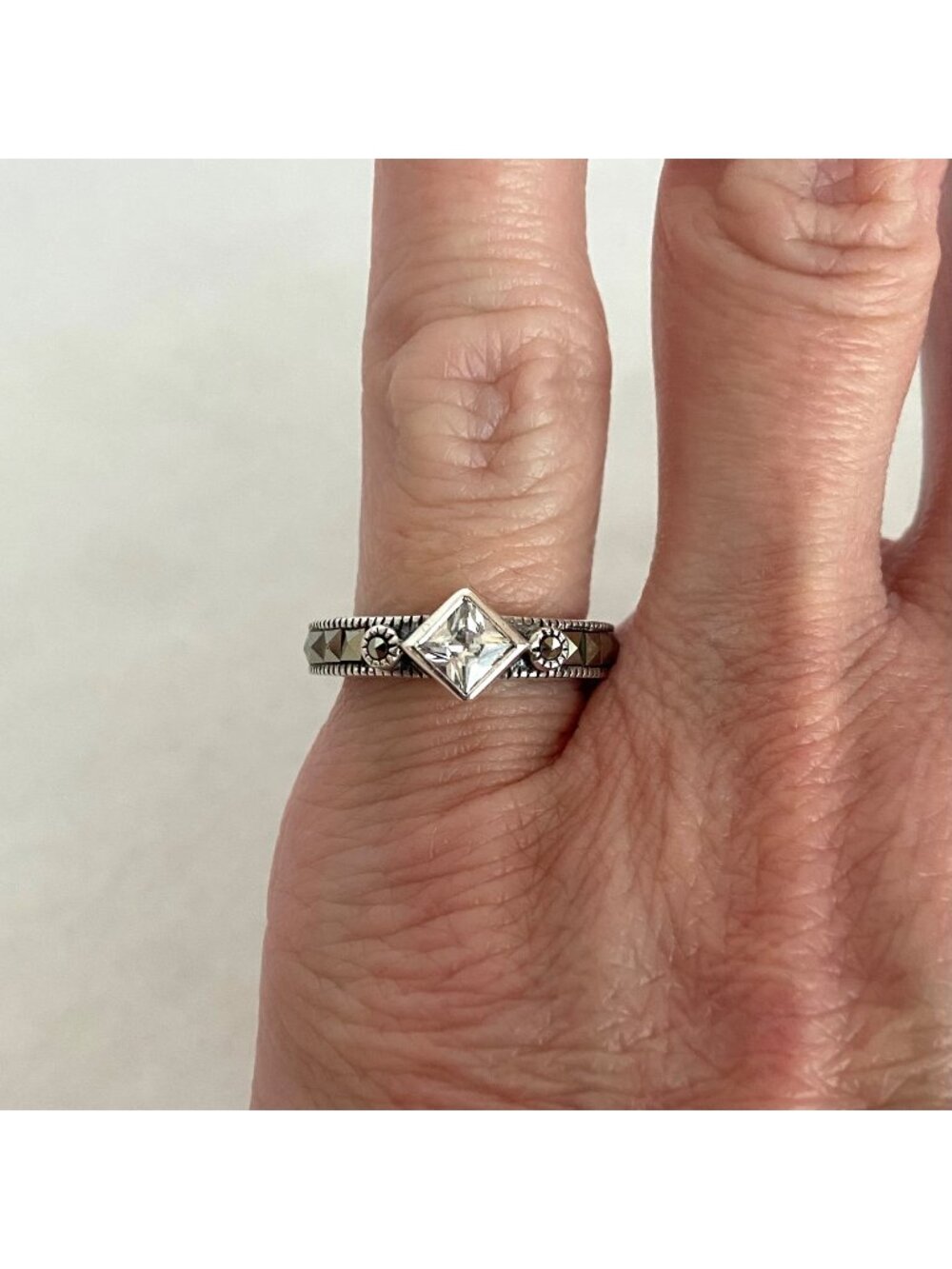 VTG Judith Jack Sterling Silver 925 Marcasite CZ Stacking Band Ring Sz 4.5